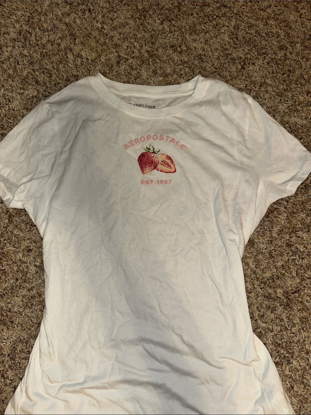 Aeropostale White Tee with Pink Strawberry Graphic